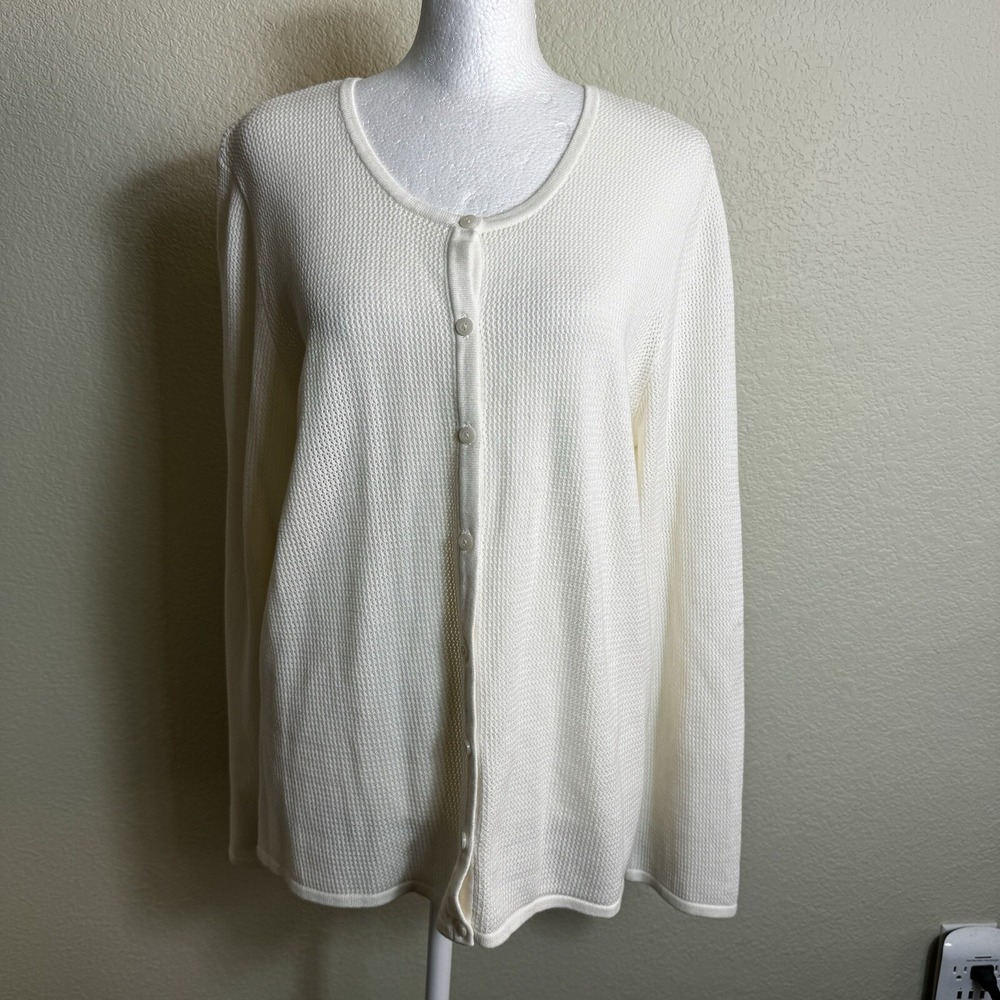 Denim & Co Women's Ivory Sweater Cardigan‎ Size M Button Up Waffle